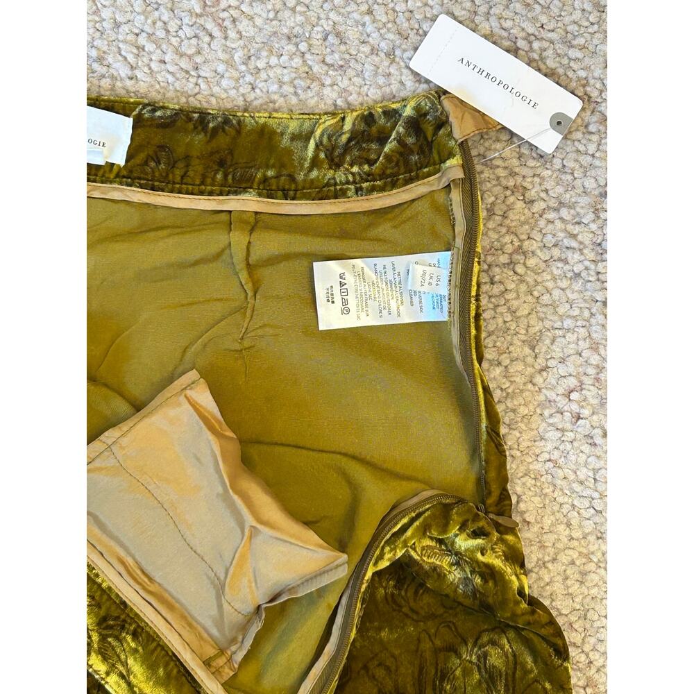 NWT Vintage Anthropologie Green Gold Floral Velvet Wide-Leg Trouser Pants Size 6 - Picture 5 of 11